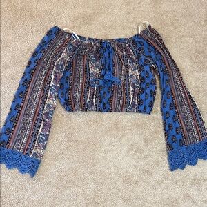 Band of Gypsies Blue and Purple Boho Crop Top